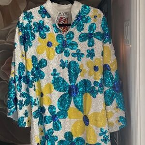 La Vie Stylehouse Floral Sequin Caftan Dress - O/S